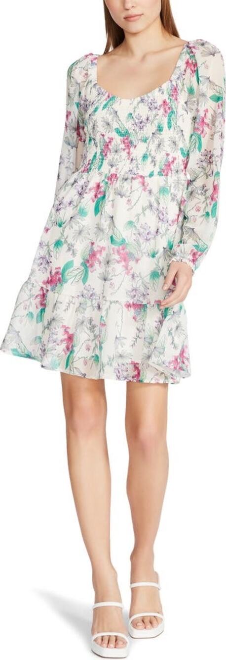 Steve Madden Floral Chiffon Smocked Mini Dress M GardenCore Romantic Whimsigoth